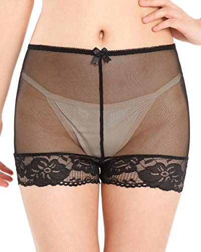 Satini Dam Nylon Tunn Fransk Knäbyxor Kalsonger Trosor (Svart, L)