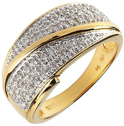 Damen Ring echt Silber 925 Sterling vergoldet mit Zirkonia Pave weiß gold Bicolor