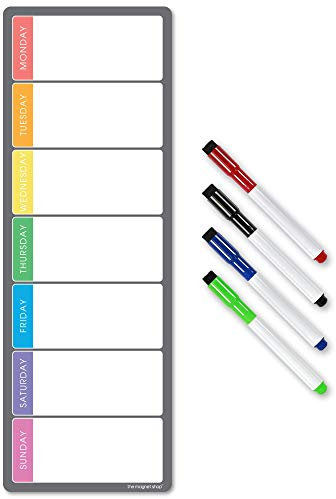The Magnet Shop Magnetic Weekly Planner and Organiser in Slim A3 – Customisable Whiteboard for Family or Business Tasks and Meal Planning with 4 Magnetic Dry Wipe Pens (Multi-Coloured Style 2, S3)