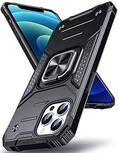 DASFOND Armor Hülle für iPhone 12/ iPhone 12 Pro Case Militär Stoßfest Handyhülle [Upgrade 2.0] 360 Grad Metal Ring Halter Ständer Schutzhülle [für Handyhalterung Auto Magnet], 6,1 Zoll, Schwarz