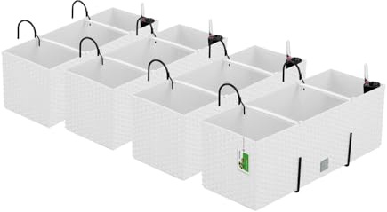 PAFEN 4X Blumenkasten Blumentopf Rattan-Optik mit Halterungen Pflanztopf Wasserstandsanzeiger Balkonkasten Pflanzkästen Weiß