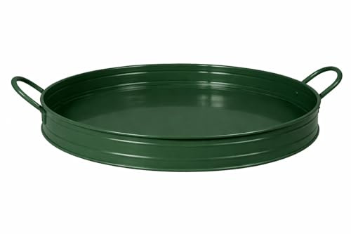 RiloStore Dekotablett dunkelgrün Metall rund 36x6cm Metallschale Zinkschale Tragetablett Hochzeitsdeko Tischdeko Muttertag Nostalgie Zink o2643 grün Schalen Blumentöpfe