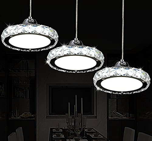 Hängelampe LED Kristall Modern Esstischleuchte, Kreativ Rund Kristall Lampe, Pendelleuchte Esszimmer Rechteck LED Weißes Licht, Deckenbeleuchtung für Büro Küchen Wohnzimmer Kronleuchter 3-flammig 18cm