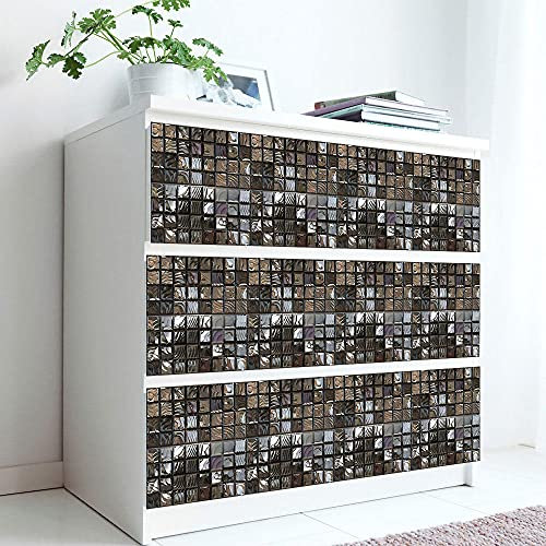Stick on Tiles Silver Brown Texture Tile Stickers PVC Self Adhesive Wall Tiles Heat Resistant Tile Stickers for Kitchen Bathroom Waterproof Peel and Stick Floor Tiles Tile Paint 15x15cm