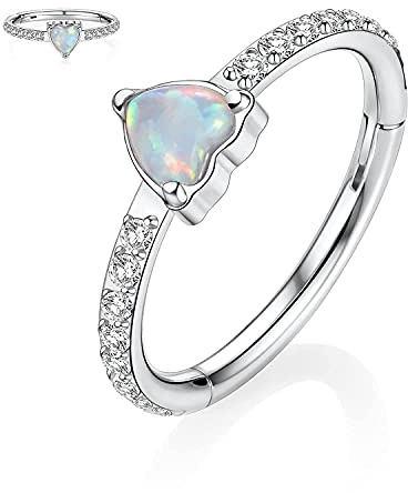 hengkaixuan 16G Conch Knorpel Ohrring Creole Herz CZ Daith Helix Tragus Turm Ring Ohrringe Septum Schmuck Nasenringe Septum Clicker Ring 316L Chirurgischer Stahl Kleiner Creolenring für Frauen Männer