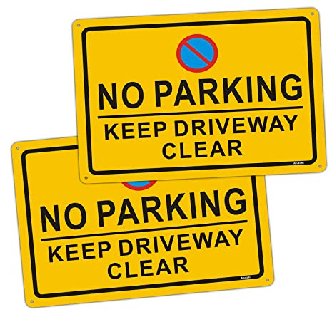 2-pack No Parking Sign Keep Driveway Clear Signage Road Warning Sign, Aluminium Outdoor Retroreflective Signage, Size 20 * 30cm (Yellow-Keep Driveway Clear)
