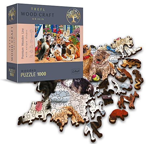 Trefl - Holzpuzzle, Hundefreundschaft Puzzle - 1000 Teile, Wood Craft, unregelmäßige Formen, 100 Tierfiguren, hochwertiges modernes Puzzle, DIY, für Erwachsene und Kinder, holzpuzzle Erwachsene