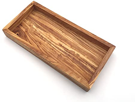 Ablage rechteckig L. 25 cm, Holz Serviertablett, Tablett, Platte, handgefertigt aus Olivenholz, Hochwertig, Geschenk.