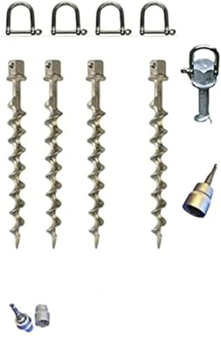 STABIELO 4 x Zeltheringe mit einem WURMSCHRAUBEN Gewinde mit Edelstahlschäkel 24 mm Ø + Tasche +Nussadapter