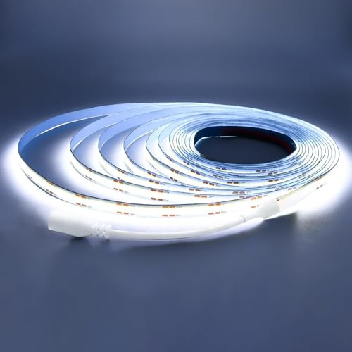 Arotelicht COB LED Streifen 12V 5m 6000K Kaltweiß Ohne Netzteil Dimmbar | COB LED Strip 8mm Breite 320LEDs/m Hohe Dichte Lichterkette IP20 für Schlafzimmer Küche Home Innendekoration