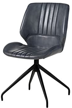 MASSIVMOEBEL24.DE | Iron Label Stuhl aus Echtleder #511 | aus echtem Büffel-Leder in Blau | 51x61x84 cm | Beine aus Eisen | Esszimmerstuhl aus Leder Lederstuhl