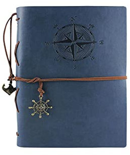 Retro-Tagebuch aus PU-Leder, Nachfüllbar, Vintage-Skizzenbuch, Reise-Notizbuch, Tagebuch, Geschenk für Mädchen Jungen, 16 x 23 x 2 cm Dunkelblau
