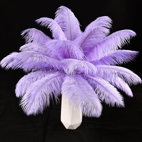 THARAHT 24 Stück Lavendel-Straußenfedern, natürliche Masse, 20 cm - 25 cm, für Hochzeit, Party, Tafelaufsätze, Ostern, Gatsby und Heimdekoration, Straußenfedern
