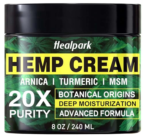 Healpark Hemp Cream 8 fl oz - Arnica,MSM, Turmeric, Emu Oil, Menthol, Aloe