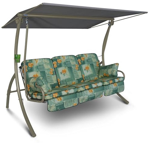 Angerer Freizeitmöbel GmbH Hollywoodschaukel Primero - Gartenschaukel Made in Germany - Schaukel zum Sitzen, Liegen und Entspannen - inklusive Bett-Funktion - einfache Montage (Grün-Orange geblümt)