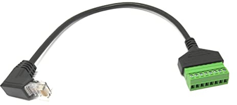 System-S LAN Kabel 30 cm RJ45 Stecker zu 8 pin Terminalblock Winkel Adapter in Schwarz