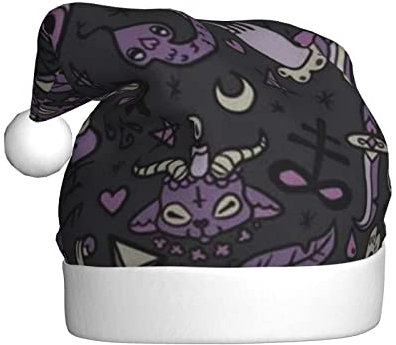 Lila Schwarz Gothic Gruselige Plüsch-Weihnachtsmütze für Erwachsene: >> Geeignet für Weihnachten und Neujahrspartys, weich, leicht und taktil