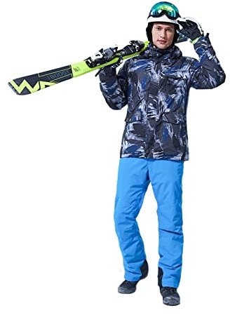 Skianzüge für Herren, Herren Winter Warm Hooded Jacke und Hose Set, Outdoor Sports Verdickung 2-teilige Snowboard Snowboard Snowboard Snowboards, für Skisport, Wandern, Klettern ( Color : A dark blue