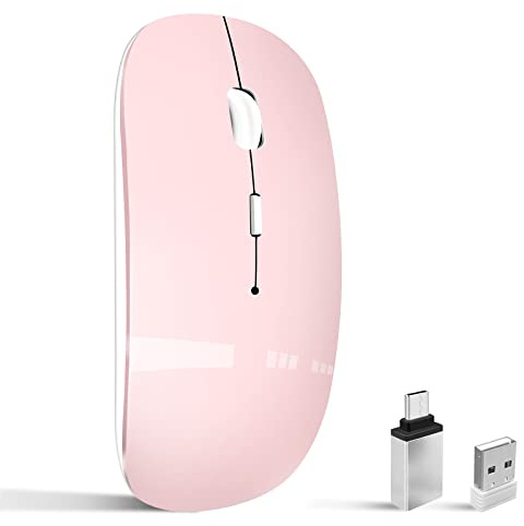 Vxeei Ratón inalámbrico para laptop, mouse Bluetooth para MacBook Pro/Air/Mac/iPad/Chromebook/computadora, modo dual recargable (USB 2.4 GHz + Bluetooth 5.2), ratones inalámbricos silenciosos con