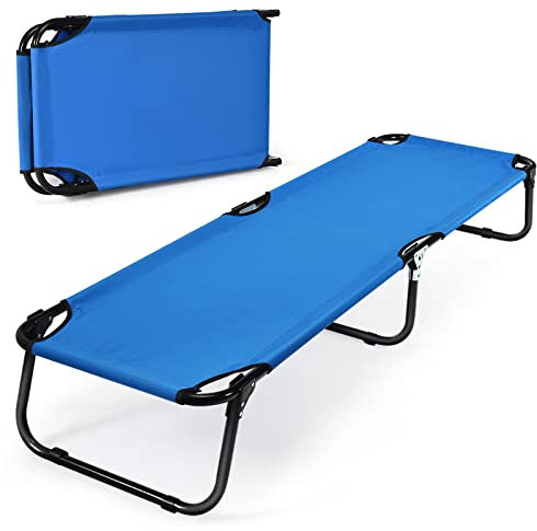 GOPLUS Klappbares Campingbett, 190 cm Feldbett mit Stahlrahmen & Oxford-Gewebe bis 150kg für eine Person, Klappbett für den Innen- & Außenbereich, ideal für Camping Garten Outdoor (Blau)