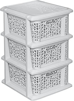 BranQ - Home essential Universelles, multifunktionales Regal in Bamboo Design, BPA-frei Kunststoff, 3 Körben, Creme