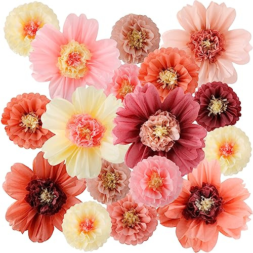 Crowye Large Colorful Tissue Paper Flowers Decorations 20 and 10'' Giant Fiesta Craft Crepe Paper Flowers for Wall Decor Backdrop Mexican Wedding Birthday Carnival Party