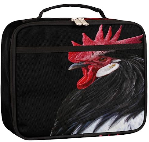 Lonchera pequeña aislada con diseño de gallo negro, bolsa de almuerzo reutilizable, contenedor térmico de comida para mujeres, hombres, trabajo, picnic