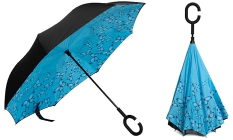 Braty Decorations Seitenverkehrter Stockschirm, Innovativer Regenschirm, Doppelschichtiger Regenschirm, Umgekehrter Regenschirm, Regenschirm mit C-förmigem Griff
