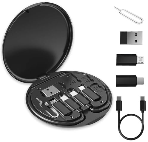 Multi USB Adapter Cable Kit, USB C to iOS Device Adapter Box, Conversion Set USB A & Type C to Male Micro/Type C/iOS Device for Data Transfer, Card Storage, Tray Eject Pin, Phone Holder-Black