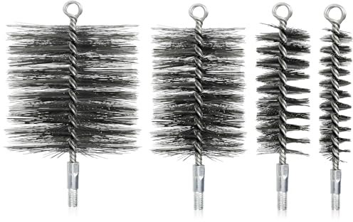 CAUTIOUS 4PCS Cepillo deshollinador, Kit deshollinador para Estufas de pellets Cepillo metálico para calderas Deshollinador de Acero Inoxidable para una Limpieza eficaz
