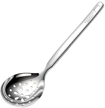 Cuchara redonda de acero inoxidable con cabeza redondeada y agujero para colgar, suministros de comedor para cereales, sopas, chocolate caliente, café, postres Zonewd