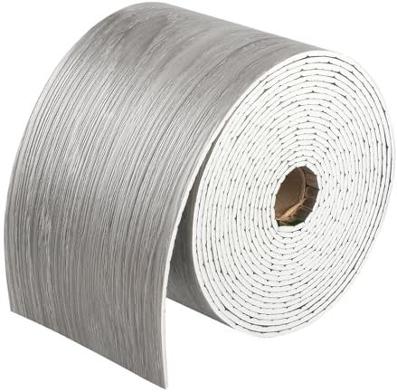 Qiveno Peel and Stick Baseboard Trim, 32.4 Ft x 3.9 in PVC Caulk and Trim Strips, Self-Adhesive Wall Base Boards Moulding Trim Molding((Grey Wood Grain Color)