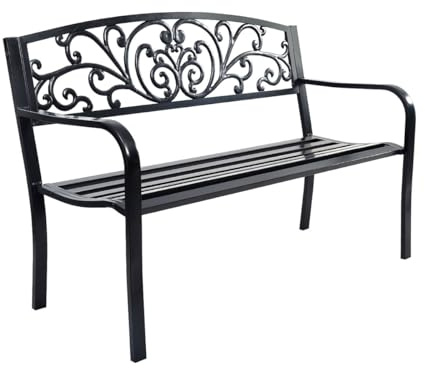 GIANTEX Gartenbank 2 Sitzer, Parkbank aus Gusseisen, Eisenbank bis 280 kg belastbar, Terrassenbank Ruhebank mit Rücken- & Armlehnen, Sitzbank für Garten, Balkon, Terrasse, 126x60x85cm (Schwarz)