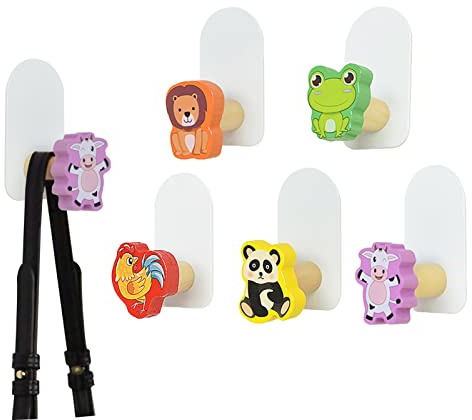 5pcs Self-Adhesive Kids Coat Hooks, Colorful Towel Hooks Multifunctional Cartoon Animal Pattern Wall Hooks, Children's Coat Hooks Sticky for Towel, Clothes,Backpacks and Hats(Size:Cartoon)