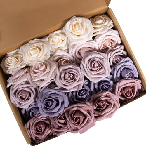 Fyshird 25 Stück Künstliche Rosen Deko Kunstblumen Wie Echt Künstliche Blumen Fake Flowers für Hochzeitsdeko Geburtstagsdeko Party Valentinstag (Fuchsia Serie)