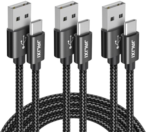 USB to USBC Cables 0.3M+1M+3M for Samsung Galaxy S25 A56 A36 A26 A16, USB C Lead Fast Charging for Pixel 9a, 3Pack, Black