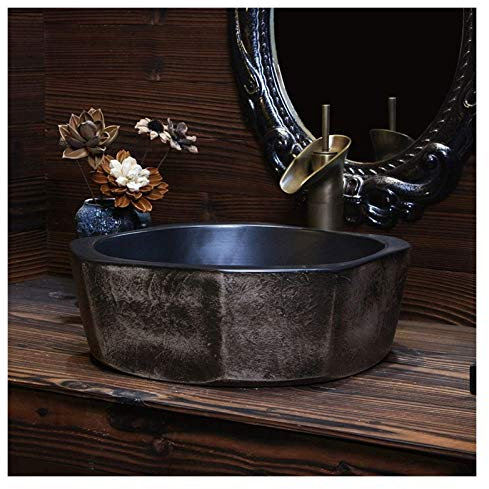 NOALED Mobile lavabo con lavabo, lavabo da Bagno, lavabo da appoggio, lavabo da Bagno in Ceramica Vintage, lavabo da 17 Pollici sopra Il Piano di appoggio, in Porcellana, con Incisione a Trama