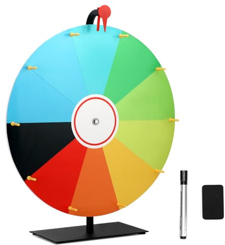 QWORK® Ruota della fortuna da 50 cm con supporto in metallo, 10 slot, ruota da roulette da tavolo per pulire, per giochi della lotteria, eventi di feste, promozioni delle vendite