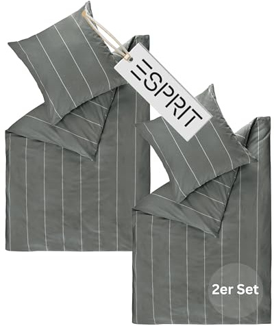 Esprit Home Premium Bettwäsche 140x200 Baumwolle 4teilig Anthrazit - Bettwäsche-Sets 4tlg bestehend aus 2 Bettwäschebezügen 140x200cm - inkl. 2 Kopfkissenbezug 70x90cm - Öko-Tex Zertifiziert