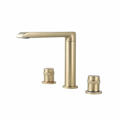 Lavabo 3 Fori Lavabo Ottone Spazzolato Lavabo da Appoggio Doppia Maniglia Miscelatore Lavabo 3 Fori Oro B