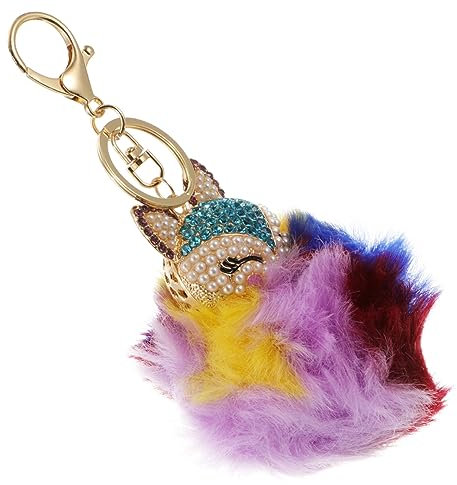 TINEASUR 1stück Flauschiger Schlüsselanhänger Mit Fuchs-design Großer Kunstfell-ball Funkelnde Strasssteine Für Taschen Rucksäcke Und Autoschlüssel Stylisches Accessoire Für Damen