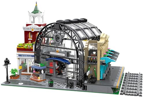 Fuleying Moderner Europäischer Bahnhof Bausteine Bausatz, 2720 Stück Modularer Bahnhof Klemmbausteine für Erwachsene, Architektur Modell Spielzeug