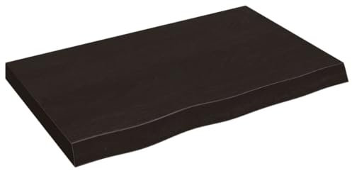 Makastle Waschtischplatte Holzbohlen Ideal für Aufsatzwaschbecken, Tischplatte Holzplatte Baumkanten-Platte für Heimwerker, Arbeitsplatten, Dunkelbraun 80x60x2 cm Massivholz Behandelt