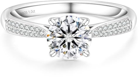 KRKC&CO Verlobungsring Damen Moissanite Ringe, 1 Karat Diamant Solitärring, VVS1 D Farbe, 925 Silber Weißgold Trauring Eheringe, Verlobung Verlöbnis Hochzeit Jubiläum Geschenk für Frauen, 53 (16,9)