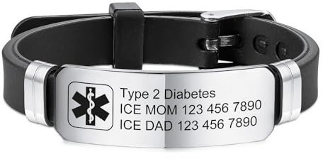 INBLUE Personalisierte Medizinische Alarm Armbänder für Männer Individuelle ID Armbänder Notfall ID Einstellbare Silikon Armband Armbänder mit Gravur Text ID Armbänder für Ältere - C1