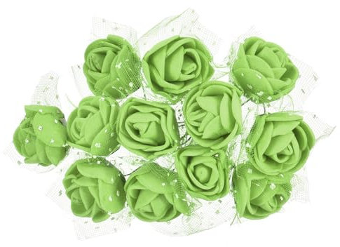 PATIKIL Teste Fiori Artificiali Mini Rosa 0.98, 144Pz Bulk Stelo Schiuma Rose Finte con Garza per Bouquet da Sposa Boutonniere Decorazioni per Torte Artigianato Casa Festa, Verde