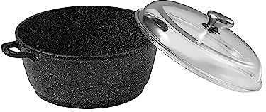 Pradel Excellence - PCUI001012 - Faitout Ø28 cm avec Couvercle Verre - Fonte d’Aluminium - Revêtement Antiadhésif façon pierre - Protèges Poignées Amovibles - Tous Feux, Four, Lave-Vaisselle