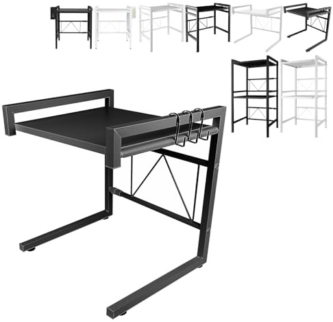 XUANYU Support d'étagère Extensible pour Four à Micro-Ondes avec Étagère de Rangement Métal Rangement de Cuisine avec Crochets Plastique Gain de Place (Noir B à 2 Niveaux)