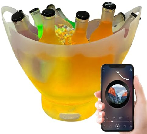 Seau à Glace Lumineux, Seau à Champagne avec Haut-Parleur pour Glace, Boisson à Champagne, récipient Isotherme pour fête, Bar, Club, boîte à Boissons avec Haut-Parleur sans Fil