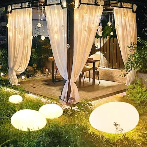 Solar Lights, Pebbles, Outdoor Waterproof Landscape Night Lights for Garden Paths, Stairs, Lawns, Patios, Yard Party Decorations, 2 Pack (Warm Light)